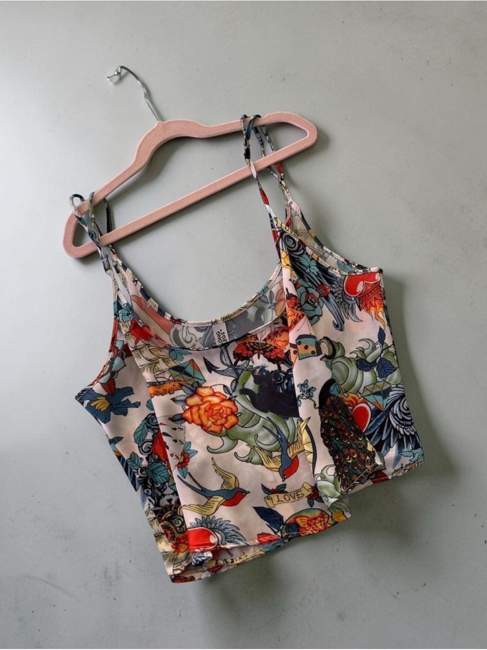 Women’s Tattoo Flash Print Cami Crop Top Size S/M Boho Alternative Festival Y2K